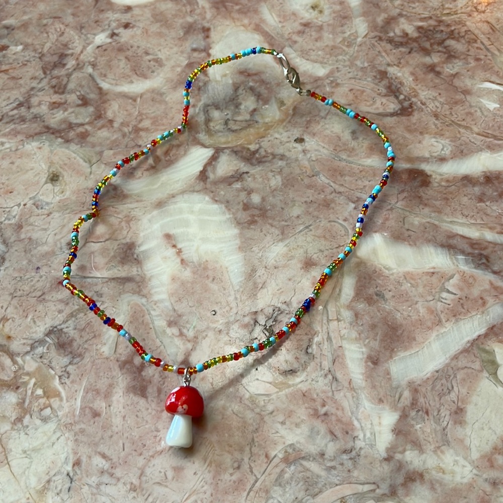 Handmade Mushroom Bead Necklace